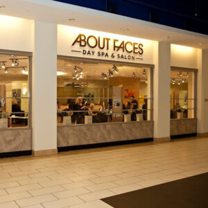 The storefront of About Faces Day Spa & Salon, a local day spa and salon in Maryland.