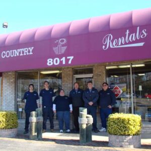 The storefront of Bay Country Rentals, an equipment rental business in Maryland.