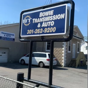 The storefront of Bowie Transmission & Auto, a local transmission and auto repair shop in Bowie, MD.