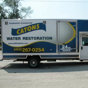 A service vehicle for Catons Plumbing, Drains & Water Cleanup, a plumbing business in Baltimore.