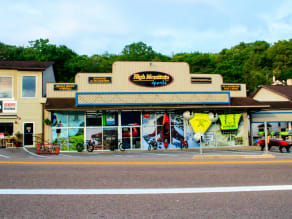 The storefront of High Mountain Sports, an outdoor sports equipment store in Garrett County, MD.