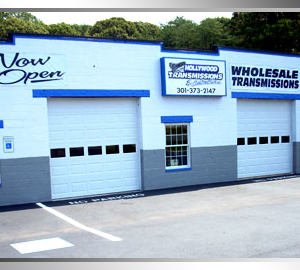 The storefront of Hollywood Transmissions and Automotive, a local transmission repair shop in Southern Maryland.