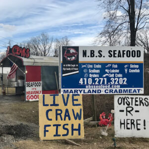 The storefront of N.B.S. Seafood, a local seafood market in Glen Burnie, MD.