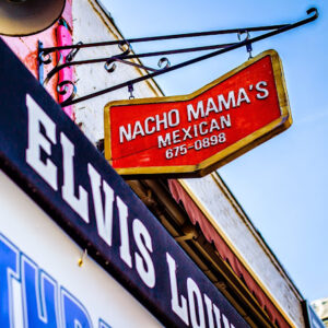 The signage of Nacho Mama's, a local Mexican restaurant in Baltimore.
