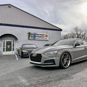 The storefront of New German Performance, a local auto repair shop in Aberdeen, Maryland.