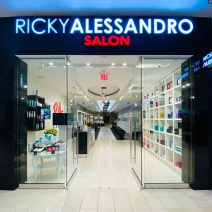 The storefront of Ricky Alessandro Salon, a local hair salon in Bethesda, MD.