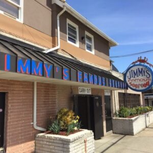 The storefront of Jimmy's Famous Seafood, a seafood restaurant in Baltimore, MD.